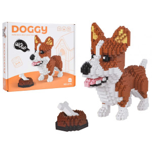 Дитячий конструктор Ramiz 6115 Welsh Corgi з мисочкою на кісткою 1200 ел, коричнево-білий