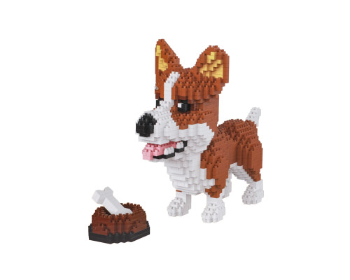 Дитячий конструктор Ramiz 6115 Welsh Corgi з мисочкою на кісткою 1200 ел, коричнево-білий