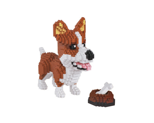 Дитячий конструктор Ramiz 6115 Welsh Corgi з мисочкою на кісткою 1200 ел, коричнево-білий
