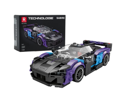 Дитячий конструктор Reobrix 678 Спортивний автомобіль 390 ел, чорно-синій
