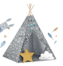 Вігвам дитячий з ліхтариками Nukido сірий з зірочками