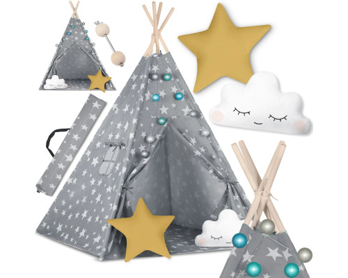 Вігвам дитячий з ліхтариками Nukido сірий з зірочками