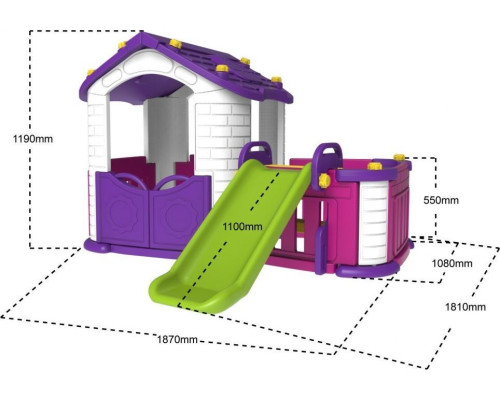 Садовий будиночок 3в1 для дітей Фіолетовий + Гірка + Сад з огорожею