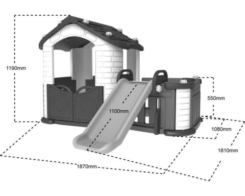 Садовий будиночок 3в1 для дітей Сірий + Гірка + Сад з огорожею