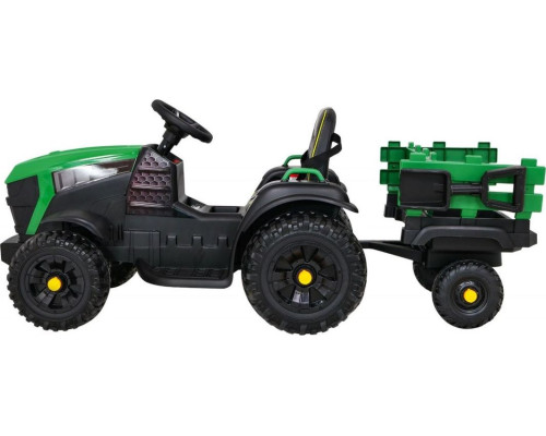 Дитячий акумуляторний трактор, титановий із причепом Зелений