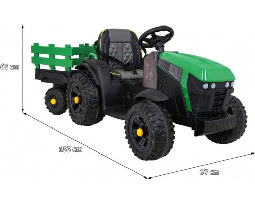 Дитячий акумуляторний трактор, титановий із причепом Зелений
