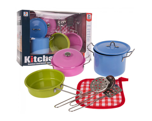 Дитячі металеві кольорові каструлі + аксесуари