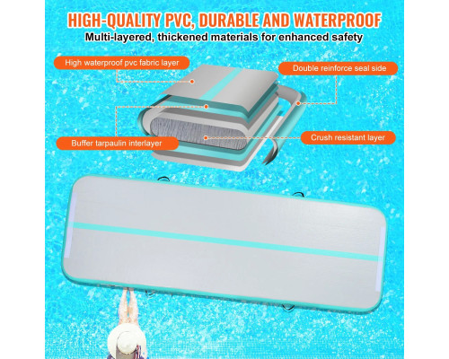 Мат гімнастичний надувний VEVOR 300 x 101 x 10 см, біло-м'ятний