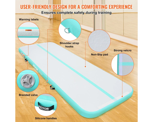 Мат гімнастичний надувний VEVOR 300 x 101 x 10 см, біло-м'ятний