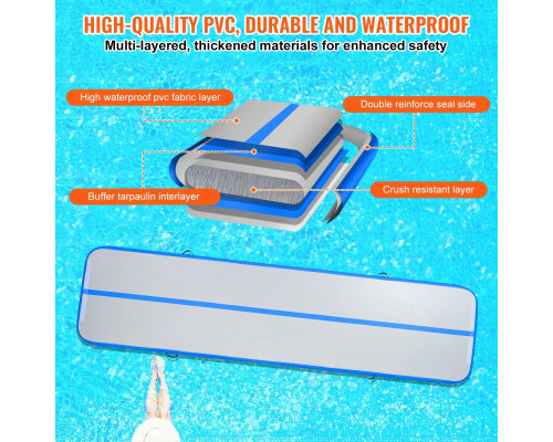 Мат гімнастичний надувний VEVOR  398 x 101 x 10 см, біло-синій