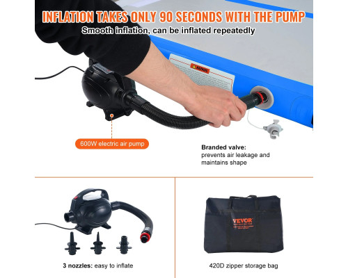 Мат гімнастичний надувний VEVOR  398 x 101 x 10 см, біло-синій