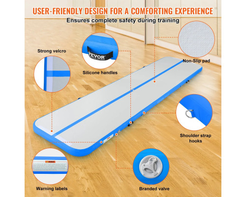 Мат гімнастичний надувний VEVOR  398 x 101 x 10 см, біло-синій