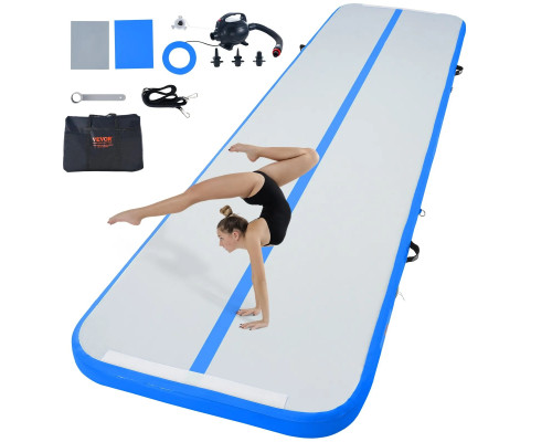 Мат гімнастичний надувний VEVOR  398 x 101 x 10 см, біло-синій