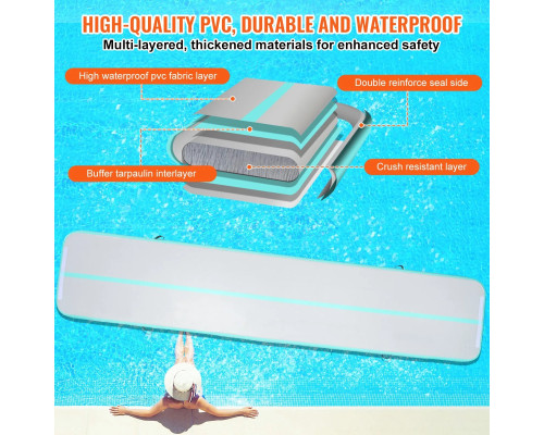 Мат гімнастичний надувний VEVOR 498 x 101 x 10 см, біло-м'ятний