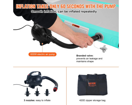 Мат гімнастичний надувний VEVOR 498 x 101 x 10 см, біло-м'ятний