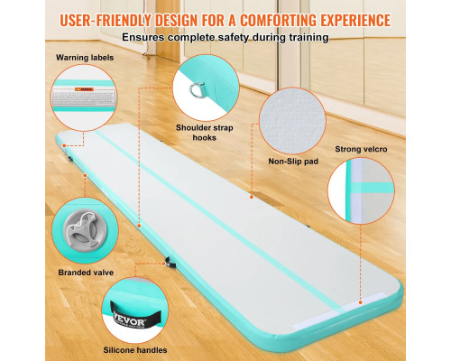Мат гімнастичний надувний VEVOR 498 x 101 x 10 см, біло-м'ятний