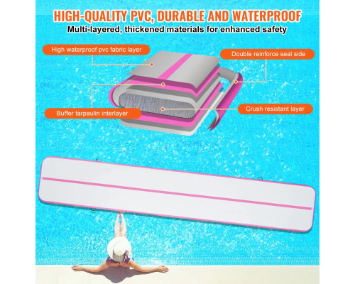 Мат гімнастичний надувний VEVOR 598 x 101 x 10 см, біло-рожевий