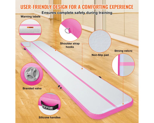 Мат гімнастичний надувний VEVOR 598 x 101 x 10 см, біло-рожевий