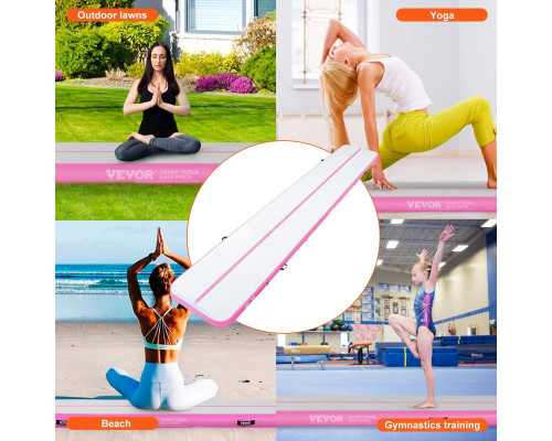 Мат гімнастичний надувний VEVOR 598 x 101 x 10 см, біло-рожевий