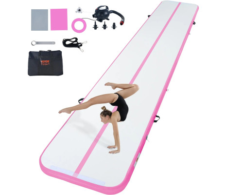 Мат гімнастичний надувний VEVOR 598 x 101 x 10 см, біло-рожевий