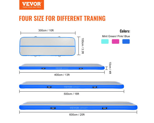 Мат гімнастичний надувний VEVOR 300 x 101 x 10 см, біло-синій