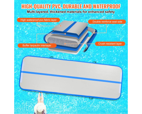 Мат гімнастичний надувний VEVOR 300 x 101 x 10 см, біло-синій