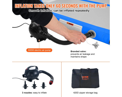 Мат гімнастичний надувний VEVOR 300 x 101 x 10 см, біло-синій