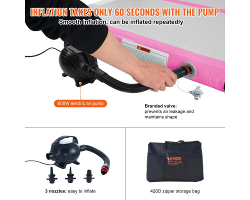 Мат гімнастичний надувний VEVOR 498 x 101 x 10 см, біло-рожевий