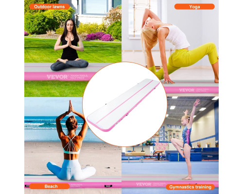 Мат гімнастичний надувний VEVOR 498 x 101 x 10 см, біло-рожевий