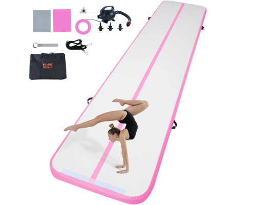 Мат гімнастичний надувний VEVOR 498 x 101 x 10 см, біло-рожевий