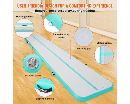 МАт гімнастичний надувний VEVOR 598 x 101 x 10 см, біло-м'ятний