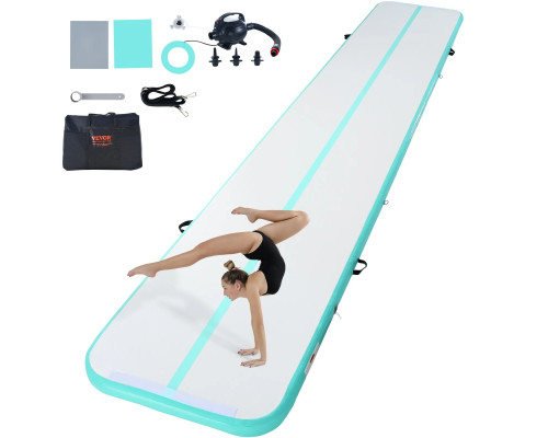 МАт гімнастичний надувний VEVOR 598 x 101 x 10 см, біло-м'ятний