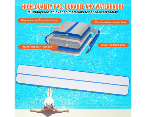 Мат гімнастичний надувний VEVOR 598 x 101 x 10 см, сіро-синій