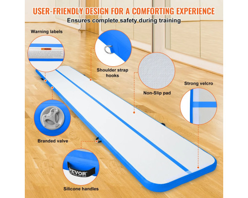 Мат гімнастичний надувний VEVOR 598 x 101 x 10 см, сіро-синій
