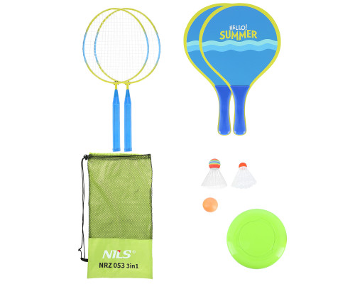 Набір для бадбінтону та тенісу з фрисбі NILS NRZ053, блакитно-зелений